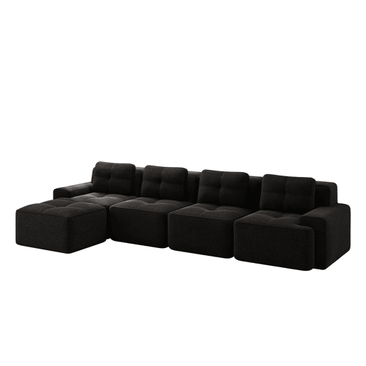 Sofá modular de 4 lugares em L - chaise longue profunda sem montagem - preto Sofá modular de 4 lugares em L - chaise longue profunda sem montagem - preto