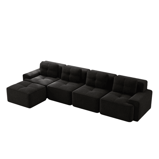 Sofá modular de 4 lugares em L - chaise longue profunda sem montagem - preto Sofá modular de 4 lugares em L - chaise longue profunda sem montagem - preto