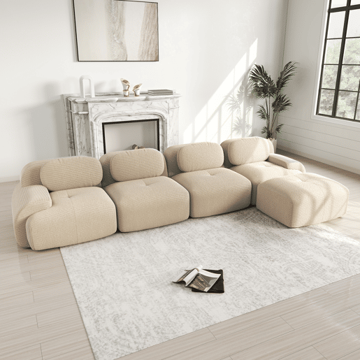 Sofá de canto para 4 pessoas - 32D almofadado de alta elasticidade, antiderrapante, com chaise longue, braços extra largos, combinável, sem montagem - Bege Sofá de canto para 4 pessoas - 32D almofadado de alta elasticidade, antiderrapante, com chaise longue, braços extra largos, combinável, sem montagem - Bege