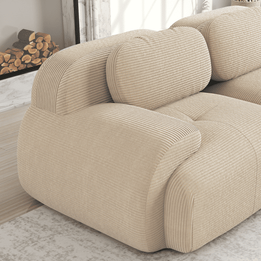 Sofá de canto para 4 pessoas - 32D almofadado de alta elasticidade, antiderrapante, com chaise longue, braços extra largos, combinável, sem montagem - Bege Sofá de canto para 4 pessoas - 32D almofadado de alta elasticidade, antiderrapante, com chaise longue, braços extra largos, combinável, sem montagem - Bege