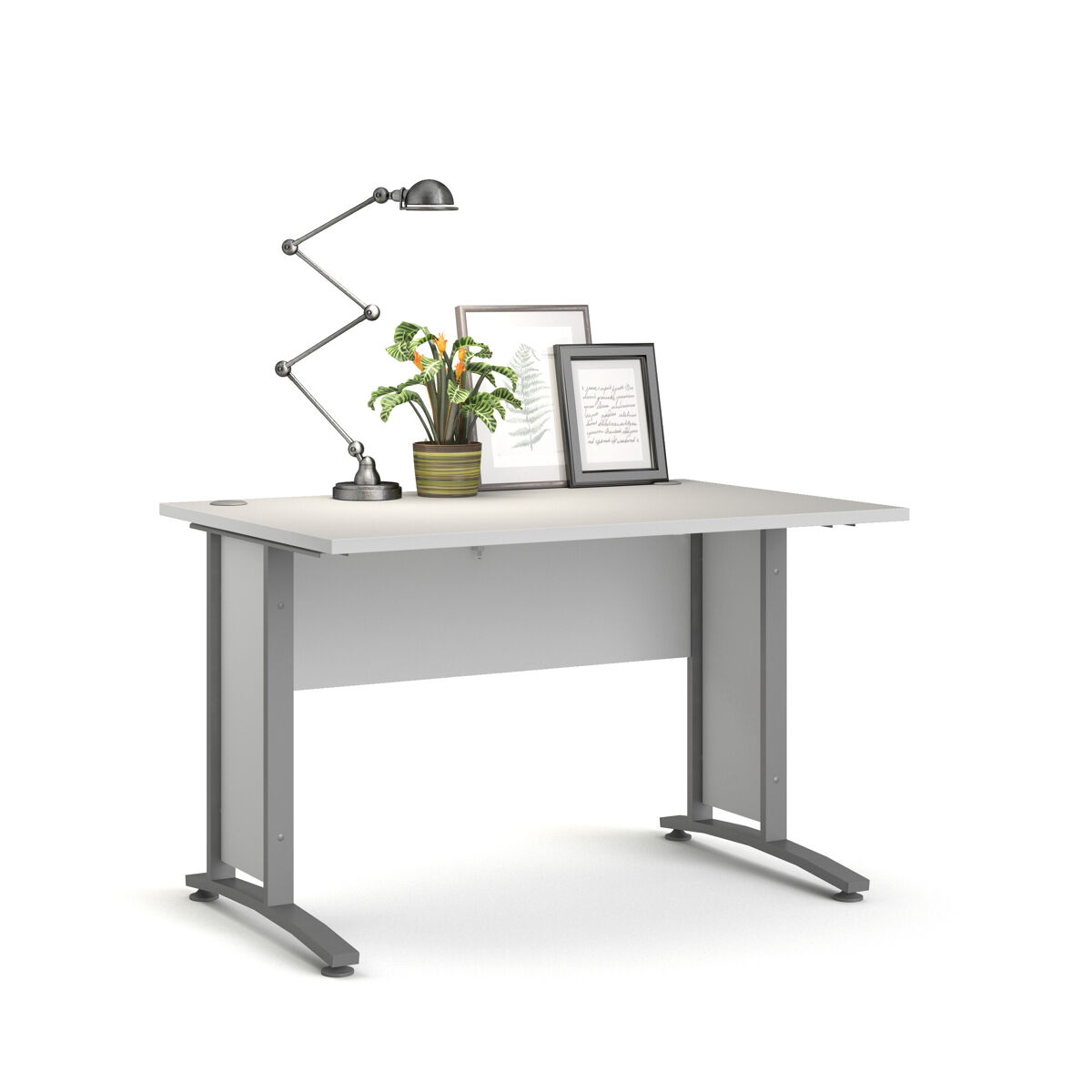 Escritorio combinado ter acero gris plata y blanco/roble patinado 120x80x75 cm / mesa de despacho con panel modesty para oficina en casa