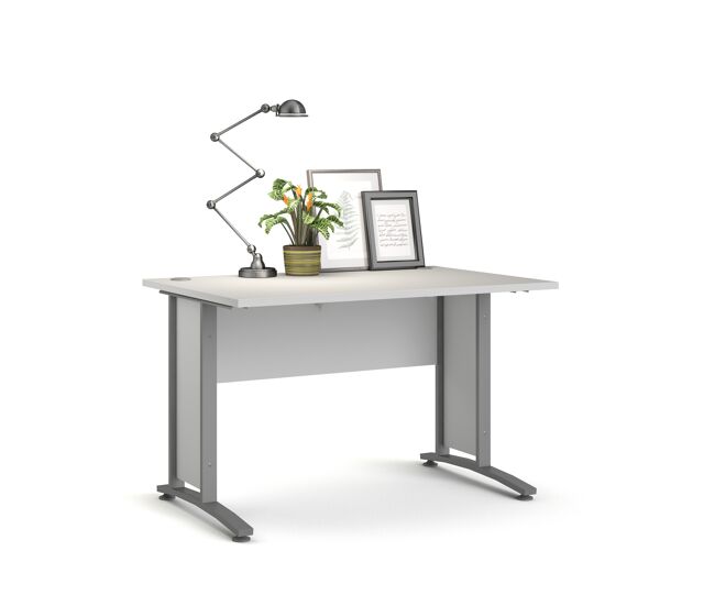 Escritorio combinado ter acero gris plata y blanco/roble patinado 120x80x75 cm / mesa de despacho con panel modesty para oficina en casa