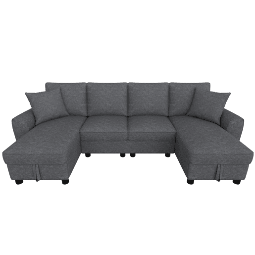 Sofá modular em U de 280 cm - 2 lugares com 2 chaise longues, arrumação rebatível, 2 almofadas, sofá de canto multifuncional em chenille - Cinza Sofá modular em U de 280 cm - 2 lugares com 2 chaise longues, arrumação rebatível, 2 almofadas, sofá de canto multifuncional em chenille - Cinza