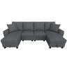 Sofá modular em U de 280 cm - 2 lugares com 2 chaise longues, arrumação rebatível, 2 almofadas, sofá de canto multifuncional em chenille - Cinza
