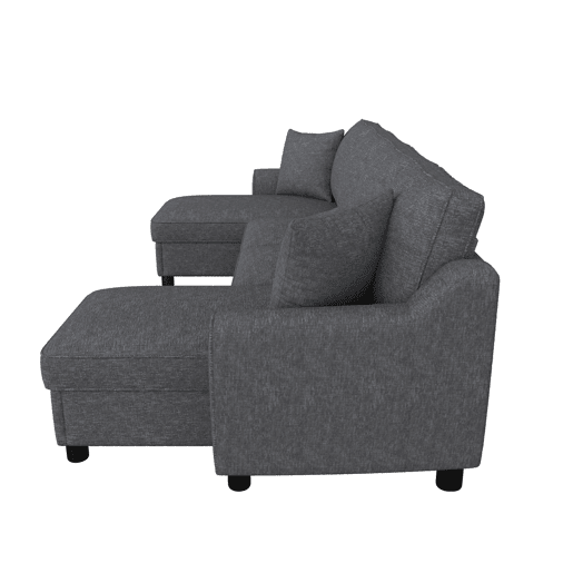 Sofá modular em U de 280 cm - 2 lugares com 2 chaise longues, arrumação rebatível, 2 almofadas, sofá de canto multifuncional em chenille - Cinza Sofá modular em U de 280 cm - 2 lugares com 2 chaise longues, arrumação rebatível, 2 almofadas, sofá de canto multifuncional em chenille - Cinza