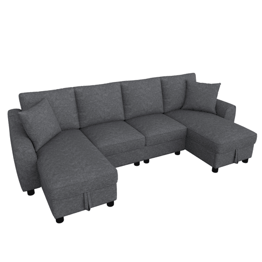 Sofá modular em U de 280 cm - 2 lugares com 2 chaise longues, arrumação rebatível, 2 almofadas, sofá de canto multifuncional em chenille - Cinza Sofá modular em U de 280 cm - 2 lugares com 2 chaise longues, arrumação rebatível, 2 almofadas, sofá de canto multifuncional em chenille - Cinza