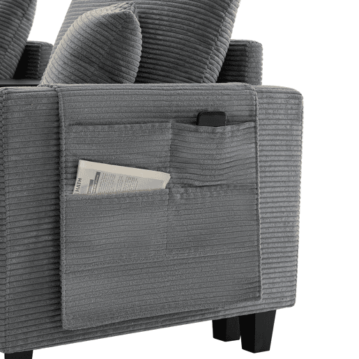 Sofá moderno em forma de L para 4 pessoas - Conversível, com consola, 2 porta-copos, portas USB, cinza