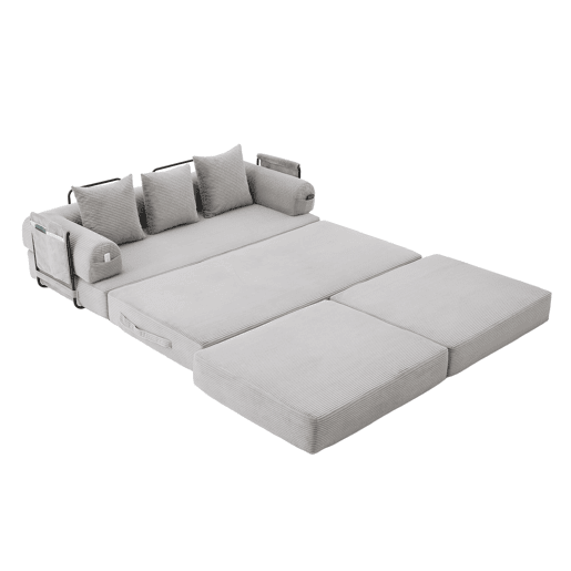 Sofá modular de 3 lugares - com pufe, estrutura metálica resistente, almofadas confortáveis, almofada extra grossa - cor cinza claro