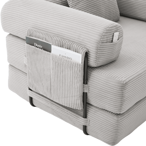 Sofá modular de 3 lugares - com pufe, estrutura metálica resistente, almofadas confortáveis, almofada extra grossa - cor cinza claro