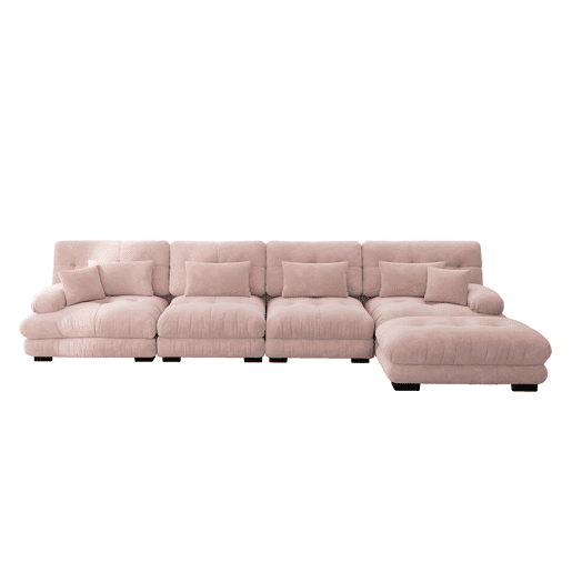 Sofá modular em L - 4 lugares, chaise longue removível, combinação DIY, chenille confortável - Rosa Sofá modular em L - 4 lugares, chaise longue removível, combinação DIY, chenille confortável - Rosa