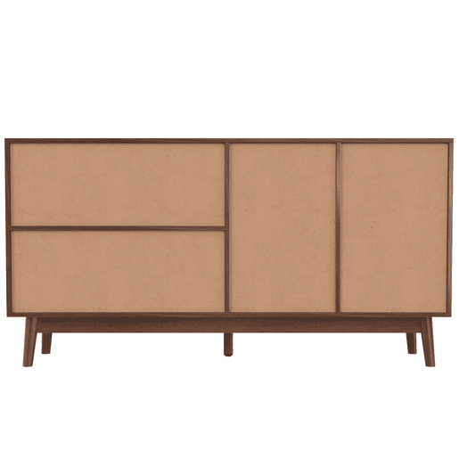 Aparador 155 x 38 x 80 cm u2013 3 portas de correr em rattan natural e 2 gavetas, estável e versátil u2013 Madeira Aparador 155 x 38 x 80 cm u2013 3 portas de correr em rattan natural e 2 gavetas, estável e versátil u2013 Madeira