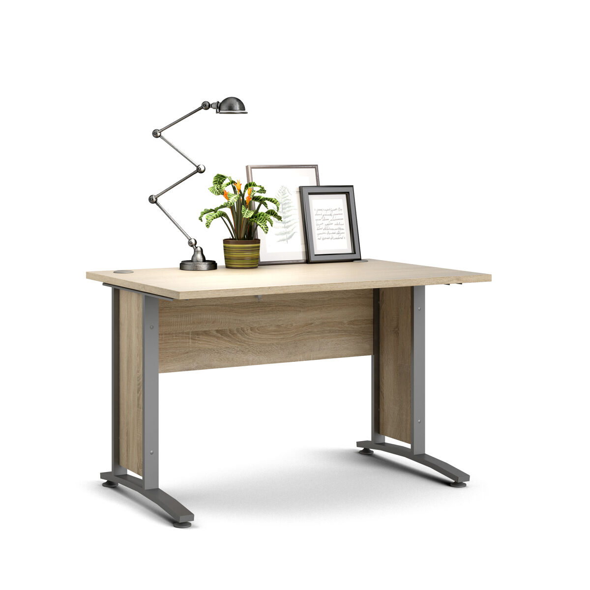 Escritorio combinado ter acero gris plata y roble patinado 120x80x75 cm / mesa de despacho con panel modesty para oficina en casa