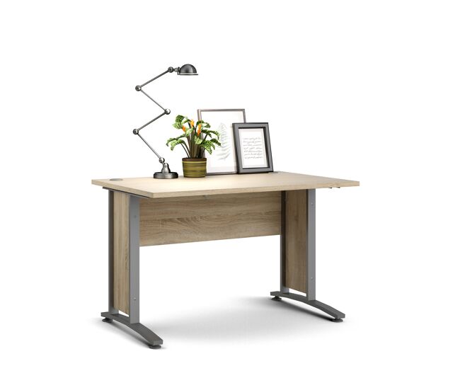 Escritorio combinado ter acero gris plata y roble patinado 120x80x75 cm / mesa de despacho con panel modesty para oficina en casa