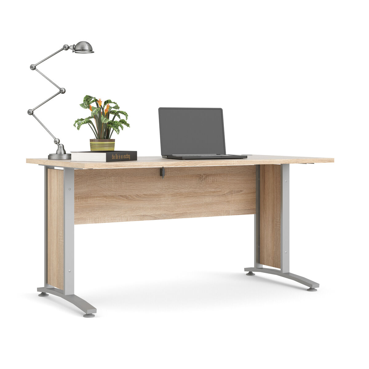 Escritorio combinado ter acero gris plata y roble patinado 150x80x75 cm / mesa de despacho amplia con panel modesty para oficina