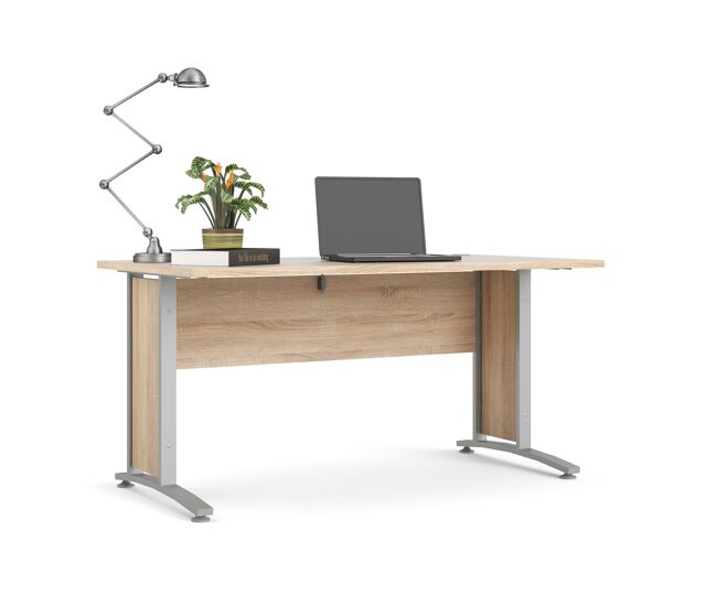 Escritorio combinado ter acero gris plata y roble patinado 150x80x75 cm / mesa de despacho amplia con panel modesty para oficina