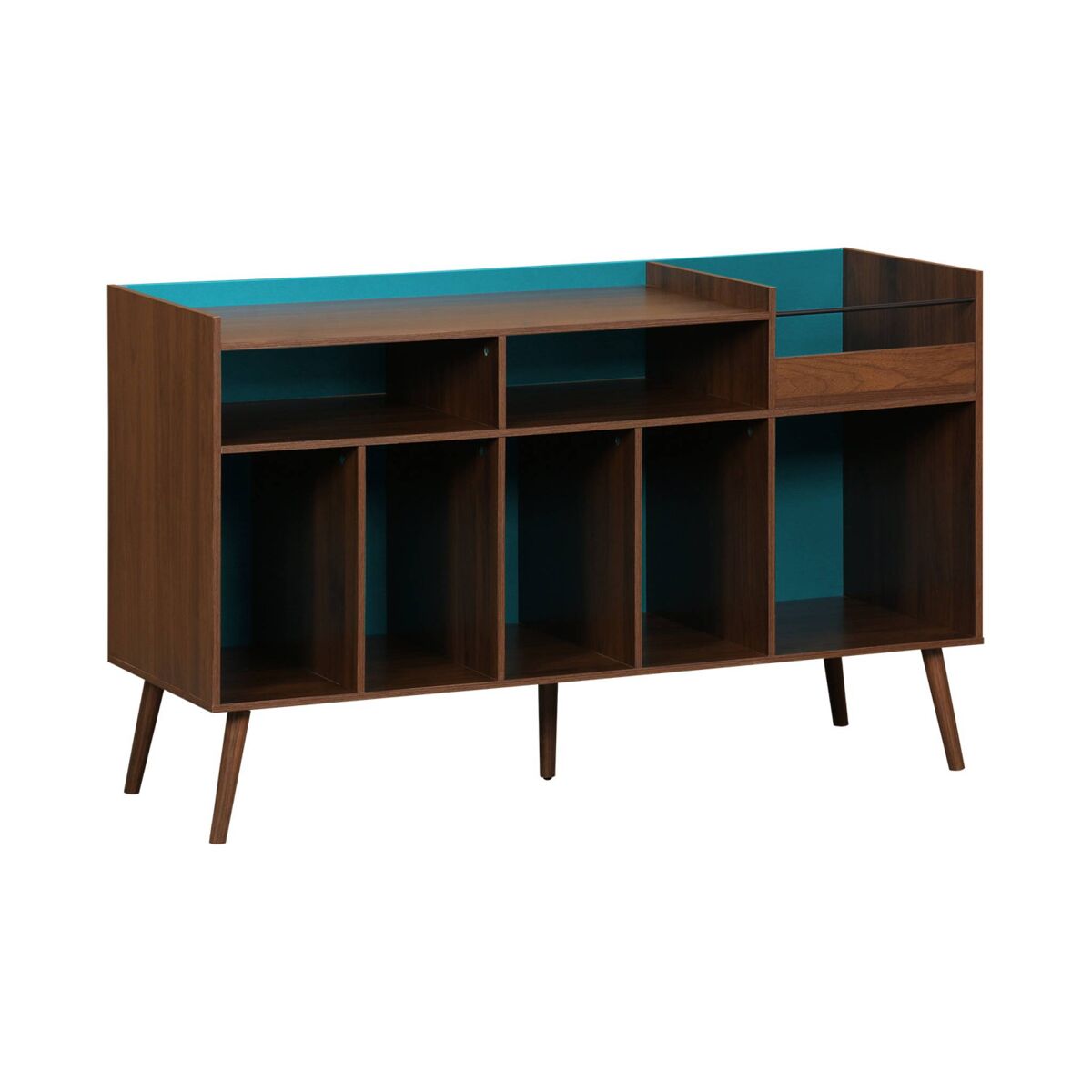 Muebles de vinilo vintage bicolor con decoración de madera oscura, 130cm, nepal, azul, 130x50x80 cm