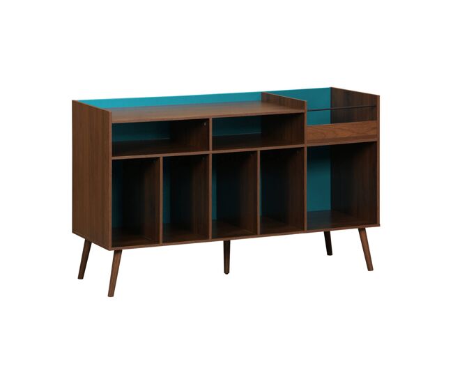 Muebles de vinilo vintage bicolor con decoración de madera oscura, 130cm, nepal, azul, 130x50x80 cm