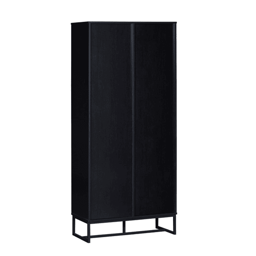 Aparador alto 80x40x180 cm - 1 porta, 2 gavetas, 3 compartimentos abertos, moldura preta - Preto + Madeira Aparador alto 80x40x180 cm - 1 porta, 2 gavetas, 3 compartimentos abertos, moldura preta - Preto + Madeira