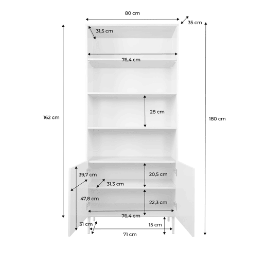 Estante, biblioteca de metal e decoração de madeira com 6 níveis Bege - 80x35x180 cm Estante, biblioteca de metal e decoração de madeira com 6 níveis Bege - 80x35x180 cm