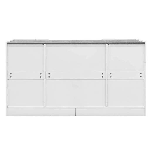 Aparador 140 x 35 x 75 cm - 2 portas, 3 gavetas, LED com 16 cores e frentes de alto brilho - Branco e mármore cinzento Aparador 140 x 35 x 75 cm - 2 portas, 3 gavetas, LED com 16 cores e frentes de alto brilho - Branco e mármore cinzento