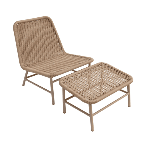 Cadeira reclinável em alumínio e corda com apoio para os pés, set de 2 Bege - 66x76x74 cm