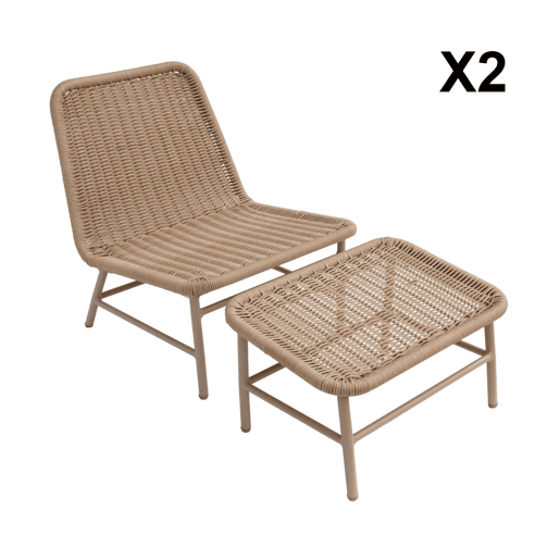 Cadeira reclinável em alumínio e corda com apoio para os pés, set de 2 Bege - 66x76x74 cm