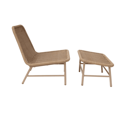 Cadeira reclinável em alumínio e corda com apoio para os pés, set de 2 Bege - 66x76x74 cm
