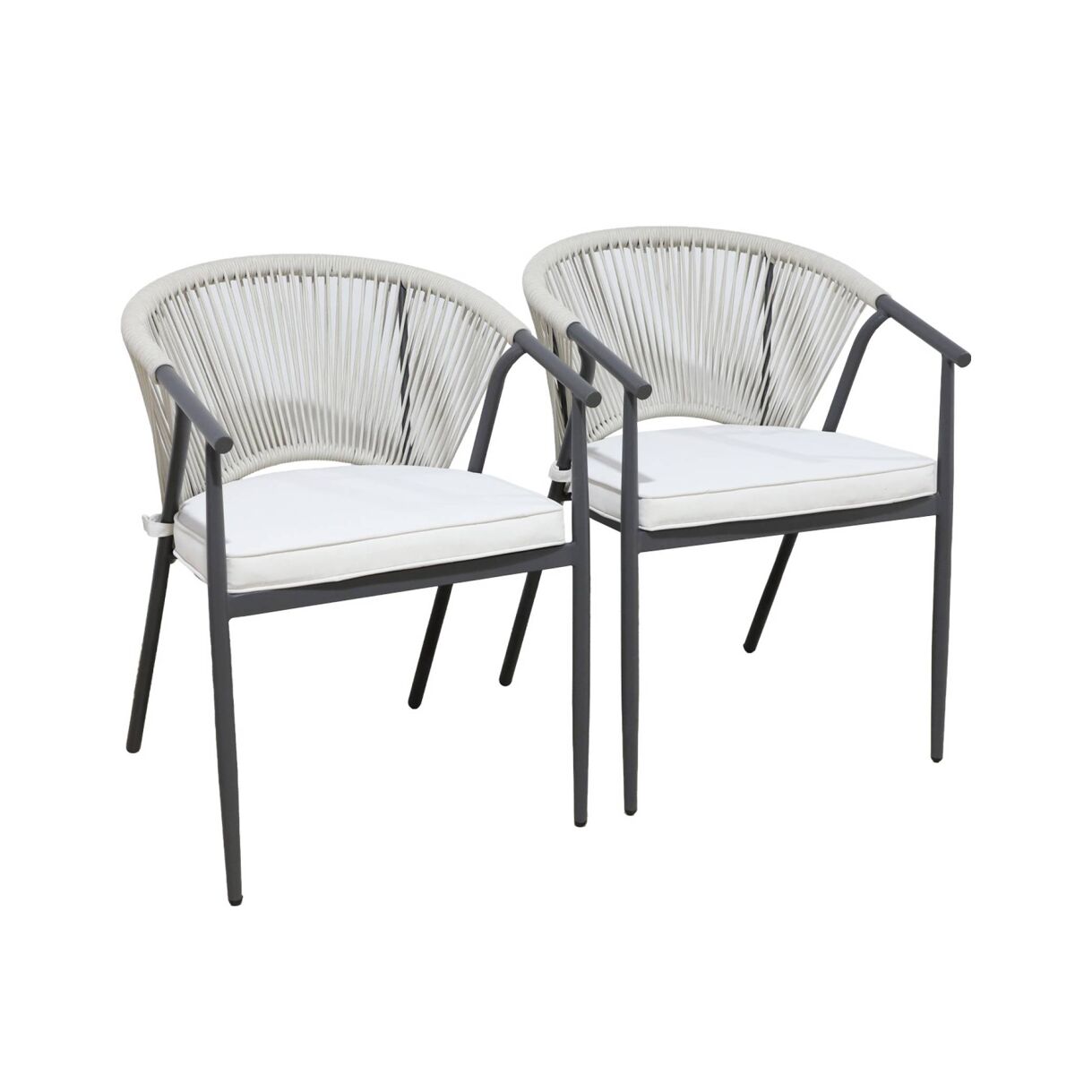 Silla de jardín apilable de acero y cuerdas, set de 2 beige - 56.5x58x77 cm