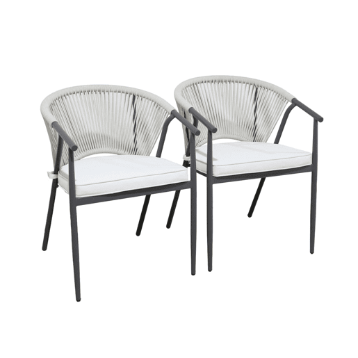 Cadeiras de jardim empilhável em aço e corda, set de 2 Bege - 56.5x58x77 cm Cadeiras de jardim empilhável em aço e corda, set de 2 Bege - 56.5x58x77 cm