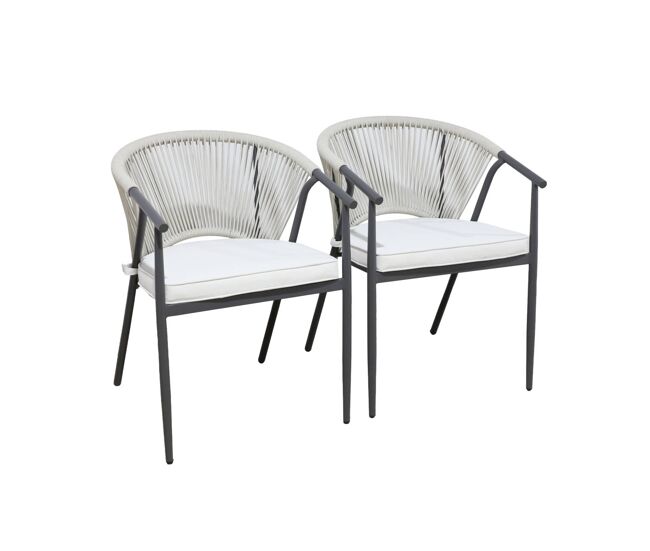 Silla de jardín apilable de acero y cuerdas, set de 2 beige - 56.5x58x77 cm