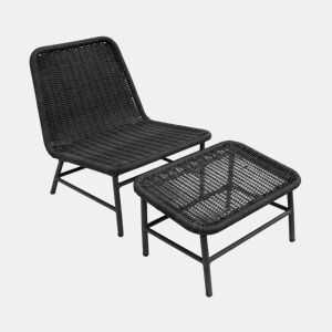 Cadeira reclinável em alumínio e corda com apoio para os pés Antracite - 66x76x74 cm