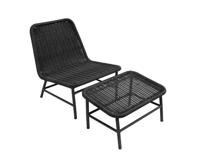 Sillón relax y reposapiés de aluminio y cuerda antracita - 66x76x74 cm