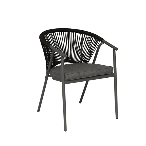 Cadeiras de jardim empilhável em aço e corda, set de 2 Preto - 56.5x58x77 cm Cadeiras de jardim empilhável em aço e corda, set de 2 Preto - 56.5x58x77 cm