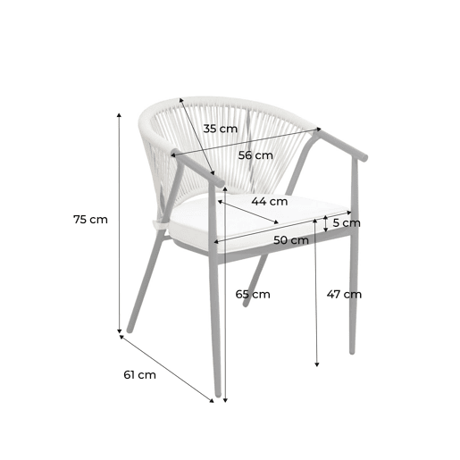 Cadeiras de jardim empilhável em aço e corda, set de 2 Preto - 56.5x58x77 cm Cadeiras de jardim empilhável em aço e corda, set de 2 Preto - 56.5x58x77 cm