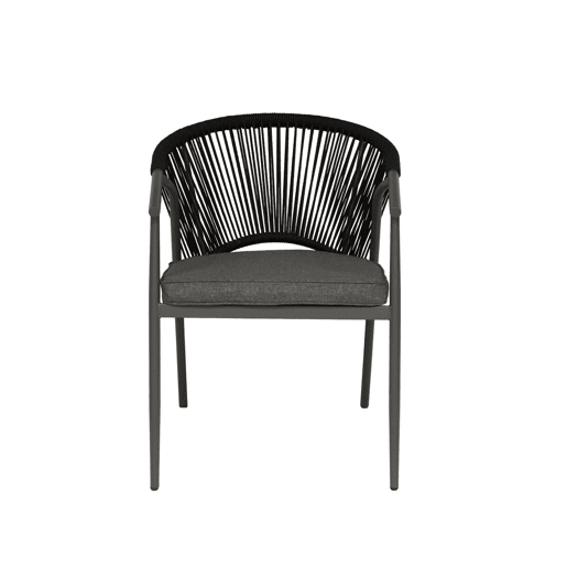 Cadeiras de jardim empilhável em aço e corda, set de 2 Preto - 56.5x58x77 cm Cadeiras de jardim empilhável em aço e corda, set de 2 Preto - 56.5x58x77 cm