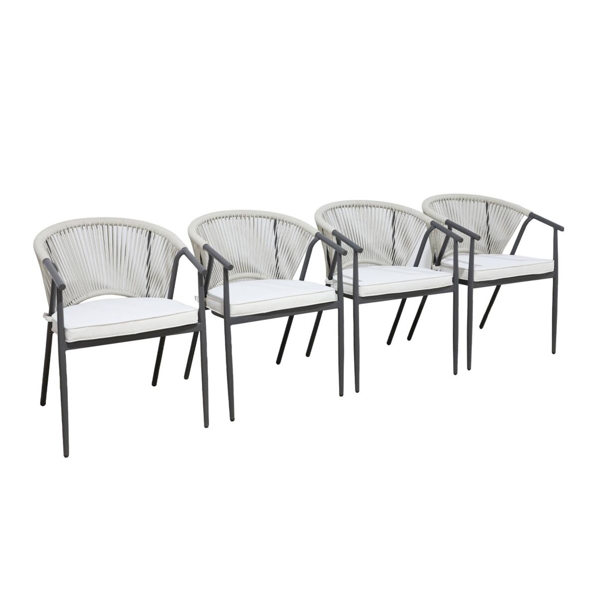 Sillón de jardín apilable de acero y cuerdas, set de 4 beige - 56.5x58x77 cm