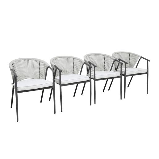Cadeira empilhável em aço e cordas, set de 4 Bege - 56.5x58x77 cm