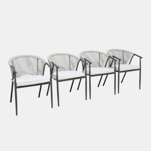 Cadeira empilhável em aço e cordas, set de 4 Bege - 56.5x58x77 cm