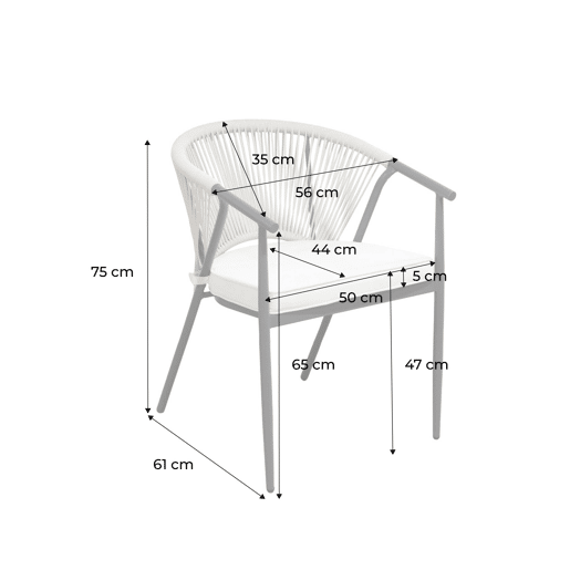 Cadeira empilhável em aço e cordas, set de 4 Bege - 56.5x58x77 cm