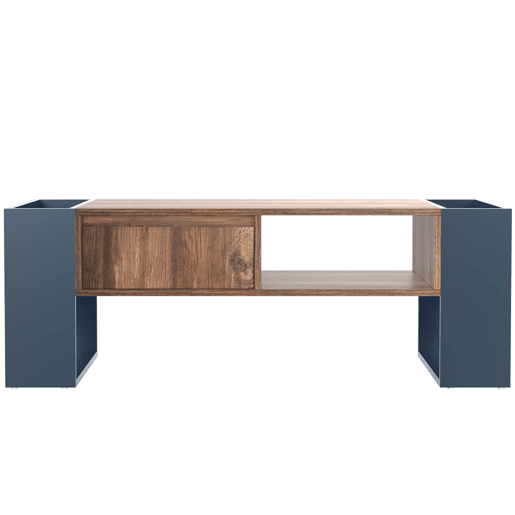 Mesa de centro - efeito madeira, gaveta sem puxador e espaço de arrumação em ambos os lados - Preto e Cinzento Mesa de centro - efeito madeira, gaveta sem puxador e espaço de arrumação em ambos os lados - Preto e Cinzento
