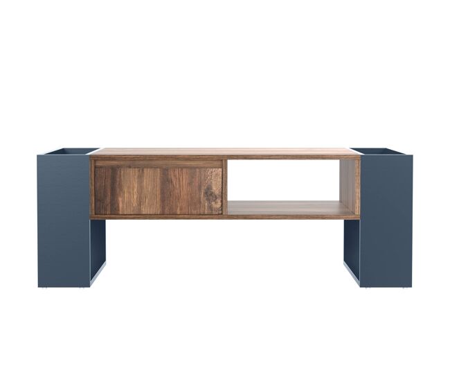 Mesa de centro - efecto madera, cajón sin tirador y almacenaje de doble cara - negro y gris