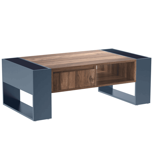 Mesa de centro - efeito madeira, gaveta sem puxador e espaço de arrumação em ambos os lados - Preto e Cinzento Mesa de centro - efeito madeira, gaveta sem puxador e espaço de arrumação em ambos os lados - Preto e Cinzento