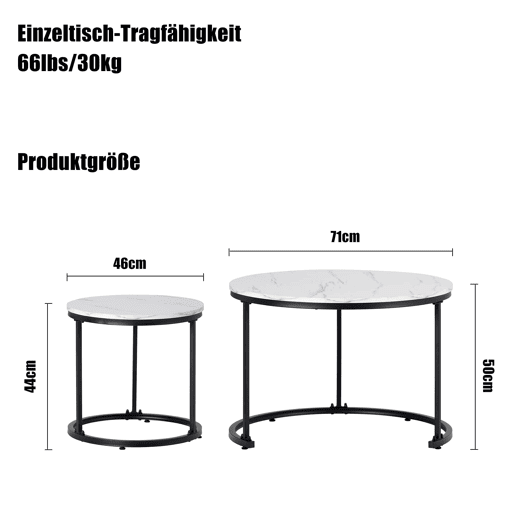 Conjunto de 2 mesas de centro redondas - design em aninhado com mesas auxiliares para a sala de estar - Mármore Conjunto de 2 mesas de centro redondas - design em aninhado com mesas auxiliares para a sala de estar - Mármore
