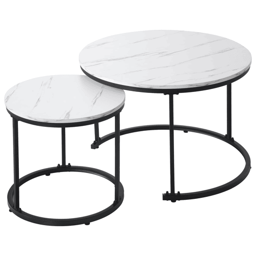 Conjunto de 2 mesas de centro redondas - design em aninhado com mesas auxiliares para a sala de estar - Mármore Conjunto de 2 mesas de centro redondas - design em aninhado com mesas auxiliares para a sala de estar - Mármore
