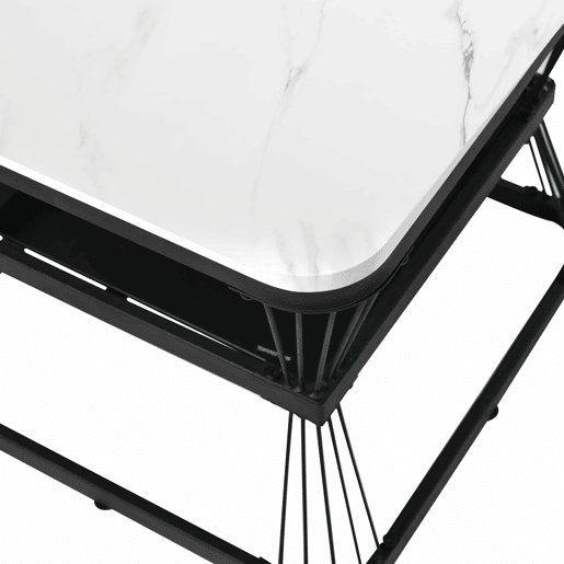 Conjunto de 2 mesas auxiliares de 65 × 65 × 45 cm e 45 × 45 × 39,5 cm u2013 MDF com efeito de mármore e estrutura de aço u2013 Branco e preto Conjunto de 2 mesas auxiliares de 65 × 65 × 45 cm e 45 × 45 × 39,5 cm u2013 MDF com efeito de mármore e estrutura de aço u2013 Branco e preto