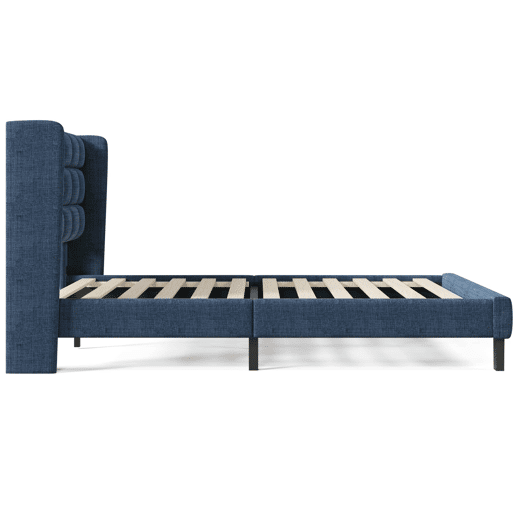 Cama estofada 140x200 cm - cabeceira almofadada, base incluída, linho, firmeza média - Azul Cama estofada 140x200 cm - cabeceira almofadada, base incluída, linho, firmeza média - Azul