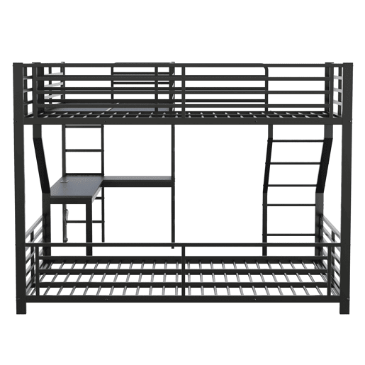 Beliche triplo 90 x 200 cm + 140 x 200 cm - estrutura metálica, secretária, tomada dupla USB e Type-C, com certificação EN747, sem colchão - Preto
