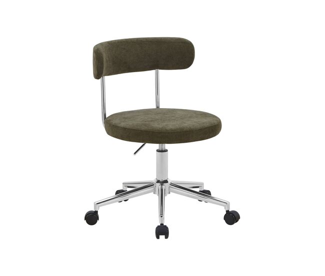 Silla de oficina vintage de tela con ruedas , angela, verde kaki, 53x51x71 cm