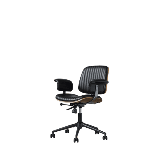 Cadeira de escritório 73 x 59 x 87 cm - ergonómica em pele com rodas, apoios de braços em carvalho, altura ajustável e rotação de 360° - Preto