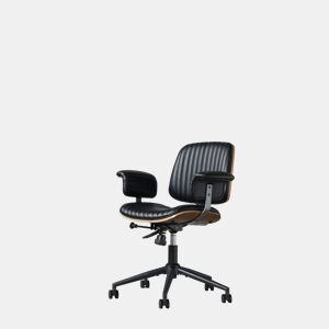 Cadeira de escritório 73 x 59 x 87 cm - ergonómica em pele com rodas, apoios de braços em carvalho, altura ajustável e rotação de 360° - Preto